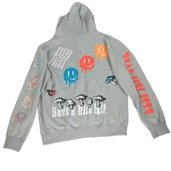 Eighty Eight Men SZ S Jogger Hoodie Mushroom Sweatshirt "HAVE A NICE TRIP" Fairy - Picture 2 of 8